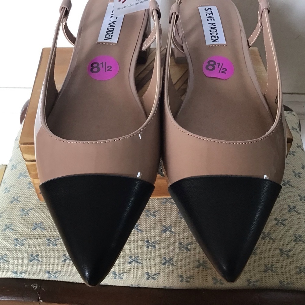 Steve Madden Allure Slingback PointToe 1”Heel FlatTan patent back toecap 8.5 NWT - Picture 3 of 7